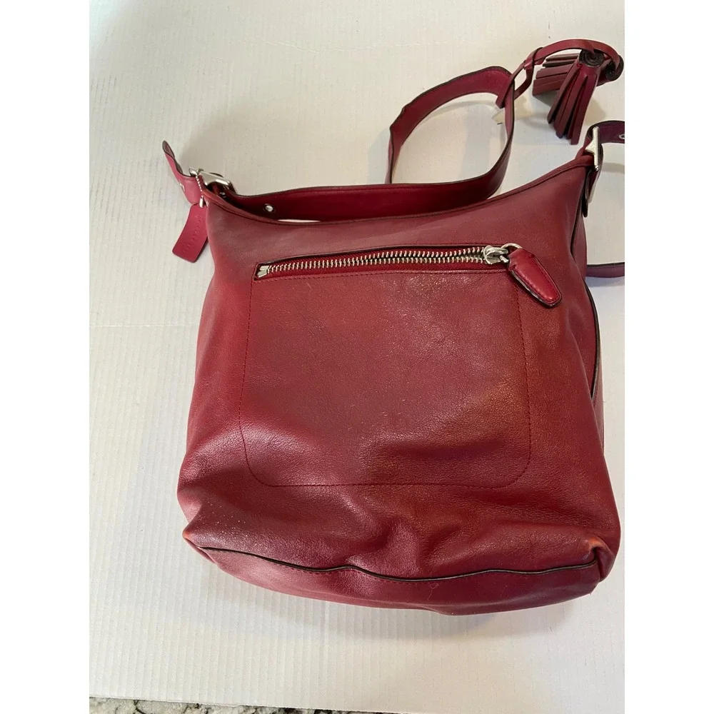 COACH New York Red Leather Shoulder Bag with Tassel‎ Accent